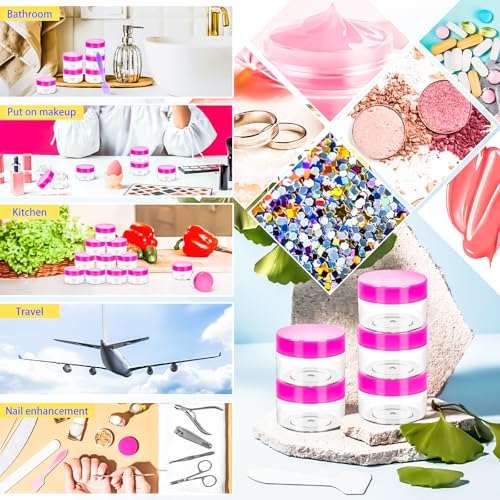 MotBach 40Pack 15g Small Plastic Cosmetic Containers with Lids, 15gram Plastic Makeup Containers Jars with Spatulas, 15ml Sample Jars Travel Size Containers for Toiletries Lip Balm Cream Slime Lotion