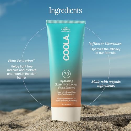 COOLA Organic Sunscreen SPF 70 Sunblock Body Lotion, Dermatologist Tested Skin Care for Daily Protection, Vegan and Gluten Free, Peach Blossom, 5 Fl Oz