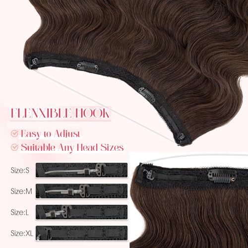 Rich Choices Halo Hair Extensions Real Human Hair Remy Hairs Halo Extension for Women Invisible Wire One Piece Clip in Hairpiece 20 Inch Wavy-#2R Dark Brown