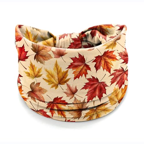 4 Pack Autumn Maple Leaf Headbands for Women, Thanksgiving Wide Stretchy Yoga Workout Hair Bands, Soft Non-Slip Fall Turban Headwraps for Running Makeup Everyday Use