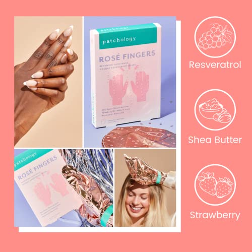 Patchology Ros? Fingers Renewing Hand Mask - Strawberry-Scented Moisturizing Gloves with Shea Butter for Dry & Cracked Hands, Repairing Hand Treatment for Baby Soft Skin, Self-Care Essential - 1 Pair
