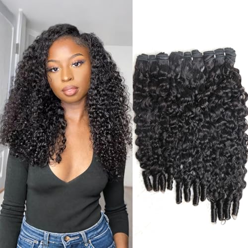 Curly Human Hair Bundles Water Wave Burmese Curly Bundles Human Hair Weave with Spiral End 3c4a Quick Weave Hair for Women 20 22 24 Inches Natural Black 3 Pcs