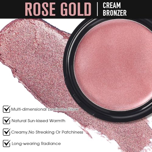 UCANBE Cream Bronzer for Face & Body, Natural Rose Gold Sun-Kissed Glow Blusher, Buildable Luminous for Long Lasting Rosy Flushed, Lightweight Illuminating Contouring Multi-Use Makeup Palette