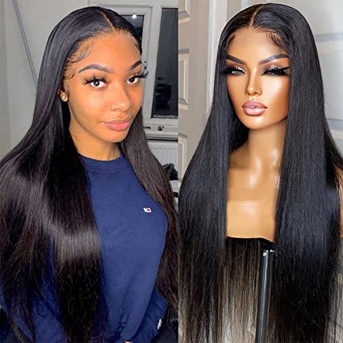 13x6 Lace Front Wigs Human Hair 180% Density HD Transparent Straight Lace Front Wigs Human Hair Wigs Pre Plucked Brazilian Virgin Lace Frontal Wigs for Women (28 Inch)