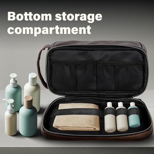emissary Leather Men's Travel Toiletry Bag, Water Resistant Travel Bathroom Bag Men's Shaving Kit, Valentines Day Gifts for Men, Travel Kit Small Bags for Men, Shaving Bag for Travel Accessories