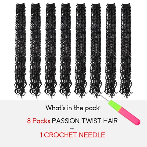 Long Passion Twist Hair 30 Inch Pre-twisted Crochet Hair Natural Black Pre-looped Synthetic Crochet Braids (8 Packs,1B)