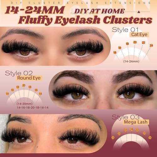 Fluffy Lash Clusters 270D Volume Eyelash Clusters Dramatic Thick Individual Lashes 14-24mm Long Cluster Eyelash Extensions DIY Mega Lash Extension by Eefofnn