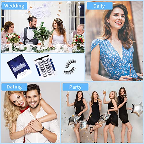 Magnetic Eyelashes Kit, 7 Pairs Reusable 3D Natural Look Magnetic Lashes with Eyeliner & Tweezers, No Glue Needed, Easy to Apply, Lightweight & Waterproof False Eyelashes (7 Pairs)