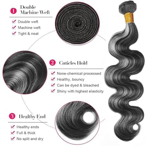 Highlight Grey Human Hair Bundles Body Wave 12 14 16 Inch P1B/Grey Bundles Human Hair 3 Bundle 300g Total Unprocessed Brazilian Virgin Hair for Black Women