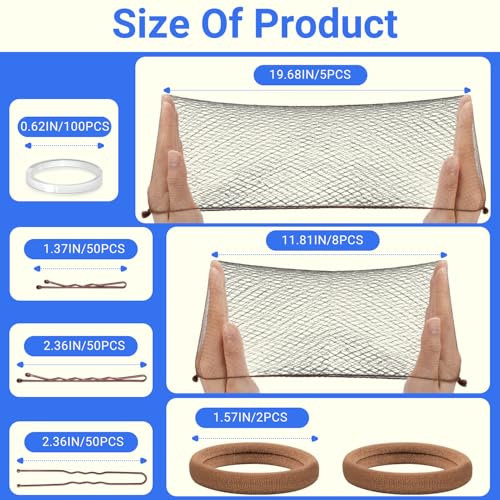 TsMADDTs Bobby Pins and Hair Nets Set, Hair Accessories for Women with Invisible Nets for Ballet Bun(11.81&19.86IN), U Pins for Dance(1.37&2.36IN), Elastic Bands, Clear Rubber Bands