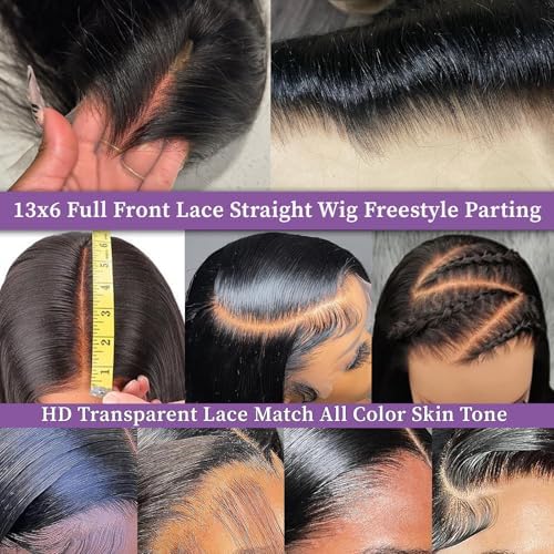 220% Density 13x6 Straight Lace Front Wigs Human Hair HD Transparent Pre Plucked Bleached Tiny Knots 13x6 Full Lace Frontal Wig Upgraded 14A Brazilian Virgin 13x6 Lace Front Wigs Human Hair 20 Inch