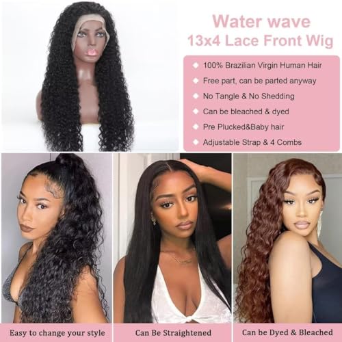 Lace Front Wigs Human Hair 180% Density 13x4 Wet and Wavy Water Curly HD Lace Front Wigs Human Wigs for Black Women Glueless Wigs Human Hair with Baby Hair (32inch£©