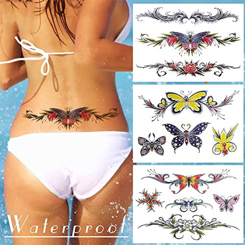 8 Sheets Belly Tattoos Stickers Temporary Fun Waist Cover Scar Female Tattoo Waterproof for Female Women and Girls