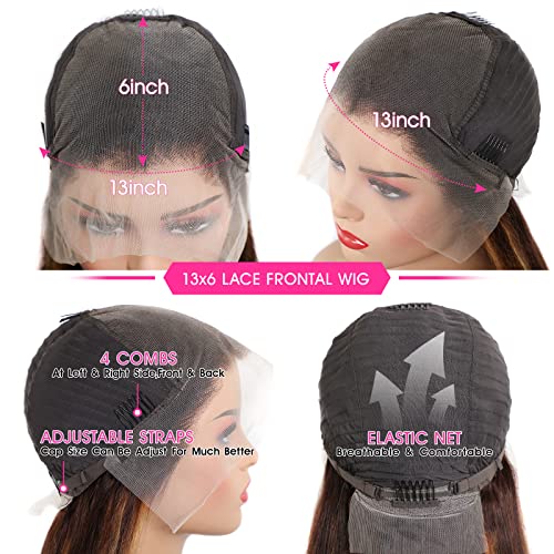 Lemoda Outlet Deals 13x6 Highlight Ombre Lace Front Wig Human Hair 180 Density 28 Inch Straight Transparent Lace Pre Plucked Honey Blonde Human Hair Wigs for Women P4/27 Color