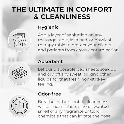 Disposable Massage Bed Cover - 60 Sheets Per Roll, Non-woven Disposable Material - Ideal for Spa, Massage Table, Tattoo, Waxing Table - No Crinkle Table Sheets - 31.5 x 71 Inches (1 Roll)