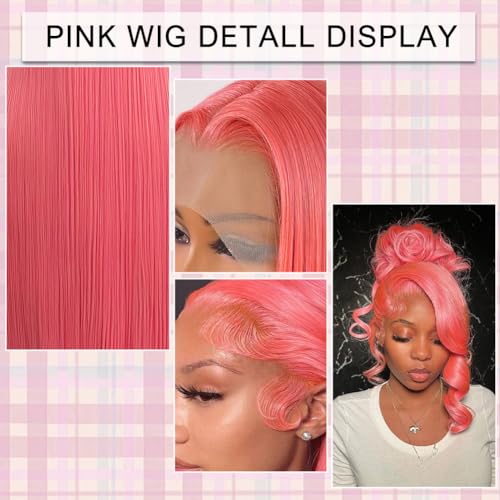 Pink Bob Wig Human Hair 10 Inch 13x4 Cotton Candy Pink Straight HD Lace Frontal Wig Human Hair Pre Plucked with Baby Hair Bubblegum Lace Closure Human Hair Wig 150 Density for Women