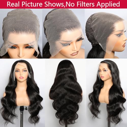 VIPbeauty 13x6 Body Wave Lace Front Wigs Human Hair Pre Plucked Bleached Knots with Baby Hair 180 Density Glueless Wigs for Women HD Transparent Full Lace Frontal Wigs with Natural Hairline 20 Inch