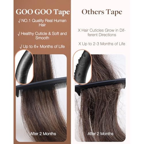GOO GOO Invisi Edge Tape in Hair Extensions Human Hair, 1B Natural black 20pcs injected with 20pcs classical tape ins, 24inch 100g, Virgin Remy Hair, Natural Look