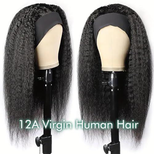 Zealady Human Hair 180 Density Yaki Straight Headband Wigs for Black Women, 14 Inch