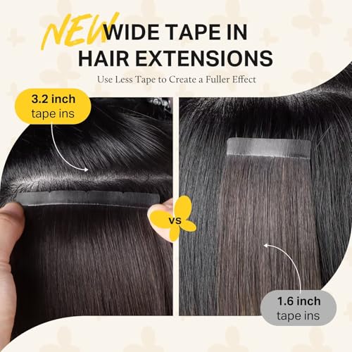 DOORES Tape in Hair Extensions, Balayage Dark Brown to Chestnut Brown 18 Inch 100g 20pcs, Wide Tape in Extensions Human Hair Real Remy Invisible Tape-ins Silky Straight Skin Weft Folding Wear