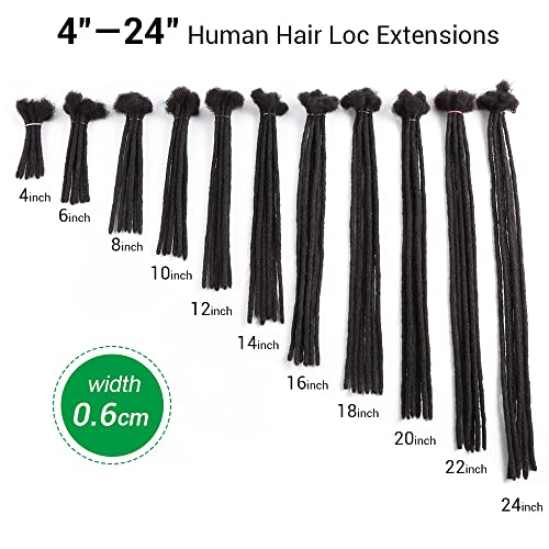 6 Inch 100 Strands Real Human Hair Dreadlock Extensions, Can Be Dyed/Bleached/Curled, Permanent, Handmade, 0.6cm Width