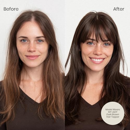 MY-LADY Human Hair Toppers for Women Real Human Hair with Bangs Thin 7 * 13CM Silk Base with Lace Clip in Remy Hairpieces 150% Density 18 Inch Natural Black
