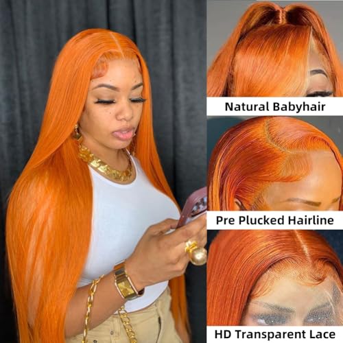 Ginger Lace Front Wigs Human Hair 13x4 Straight Wigs Pre Plucked 180 Density Human Hair Wigs For Black Women 30 Inch