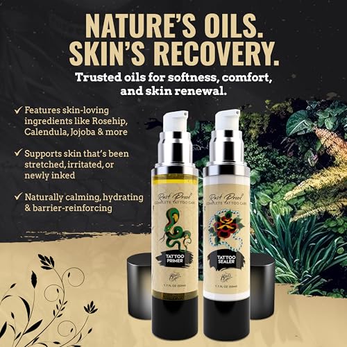 Rust Proof Complete Tattoo Care ? Comprehensive Pre & Post Tattoo Skincare Set with Body Oil & Moisture Sealing Body Lotion ? Lightweight Hydration & Moisture Barrier Protection ? 2- Piece Bundle