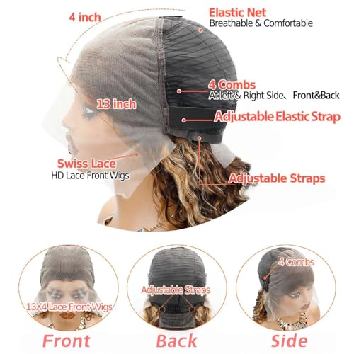 Highlight Ombre 13x4 HD Deep Wave Lace Front Wigs Human Hair 180% Density Honey Blonde Wig Human Hair Pre Plucked 4/27 Lace Frontal Wigs 30 Inch