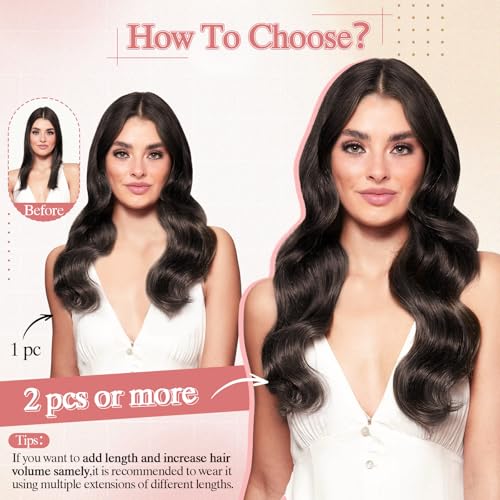 One Pieces Clip in Hair Extensions Human Hair Upgraded V-Shaped 5 Clips Long Hairpiece For Women,4P27 Medium Brown mixed Dark Blonde 20 Inch,70g