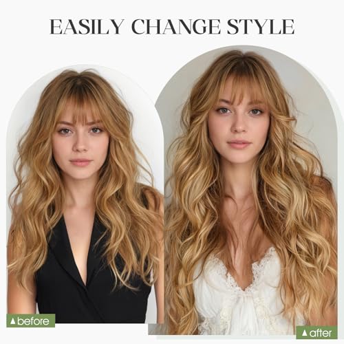 Halo Hair Extensions Real Human Hair Invisible Wire Extensions with Transparent Fish Line Wavy Curly Halo Clip in Human Hairpieces Golden Brown & Bleach Blonde 22 Inch