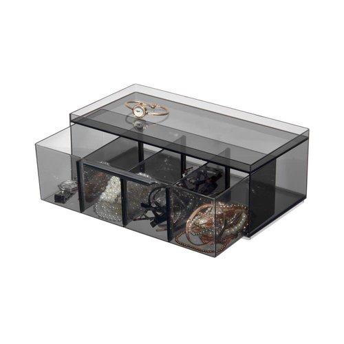 iDesign The Sarah TannoCollection Cosmetic Drawer Organizer,Made of Recycled Plastic,Smoke/Black Large