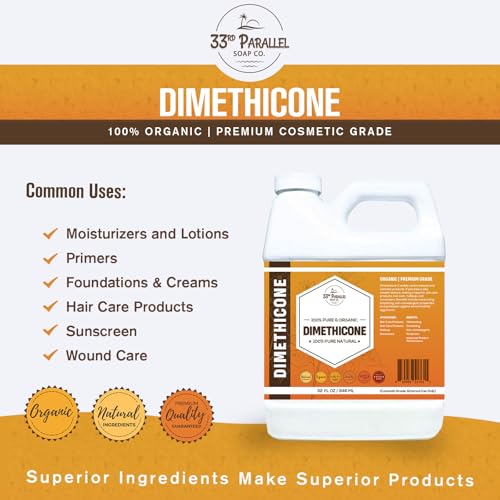 33rd Parallel | DIMETHICONE Oil (32 oz) 100% Pure, Cosmetic Grade | Widely Used in Moisturizers, Lotions, Primers, Foundations, Hair Products, Sunscreen, Wound Care | 32 Ounces