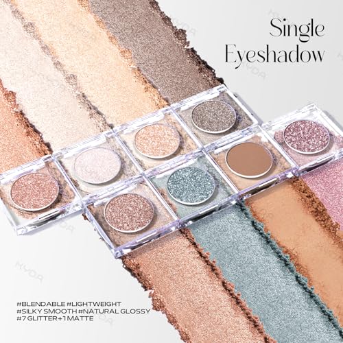 KYDA Single Glitter Eyeshadow, Pale Champagne Silver Eyeshadow, Lasting Blendable Shimmer Pearl Eyes Shadow, Sparkling Eyes Glitter, Soft Buildable Glossy Color, Wet Look Effect, Weaving Maid