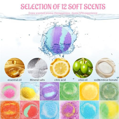 5.3 OZ Extra Large Bath Bombs Gift Set for Women, Girlfriend, Her, Girls, 12 Pcs XXL Organic Natural Handmade Bathbombs for Skin Moisturizing, Bubble Spa Bath, Mothers Day Gift for Wife