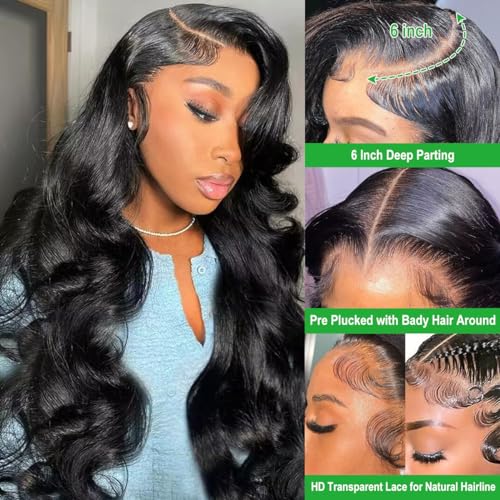 13x6 Lace Front Wigs Human Hair 26 Inch Body Wave 180% Density Pre Plucked 13x6 HD Lace Frontal Wigs Human Hair Body Wave Glueless Lace Front Wigs for Women Natural Color