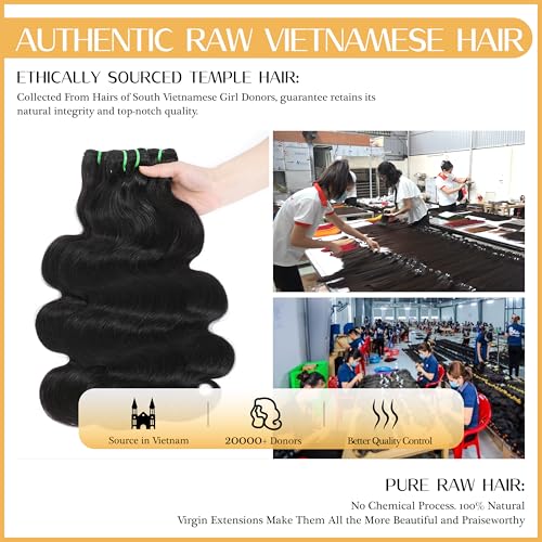 Raw Vietnamese Human Hair Bundles Body Wave Sew In Thick Bundles 100% Unprocessed Raw Vietnamese Virgin Human Hair Bundles Bodywave Quick Weave 3 Hair Bundles for Black Women 10 12 14 Inch