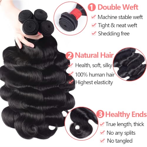 Bundles with Closure Human Hair Body Wave (20 22 22 24+20) 4 Bundles with Closure 5x5 HD Closure with Bundles Human Hair 12A Unprocessed Virgin Hair