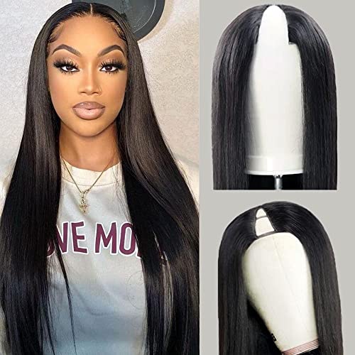 CHEETAHBEAUTY V Part Wigs Human Hair 26 Inch No Leave Out Lace Front Wigs Upgrade U Part Wigs Brazilian Virgin Straight Human Hair Wigs for Women 180% Density Natural Color