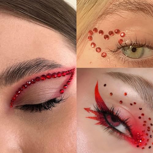 NOOEPC Red Face Gems Hair Gems, Self-Adhesive Face Jewels Eye Jewels Rhinestones 3/4/5/6 mm DIY Face Gems Stick on, Rhinestones Gems Rave Accessories for Face Eyes