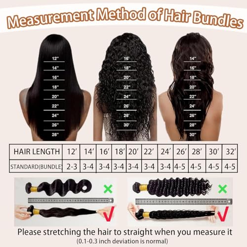 12A Depp Wave Human Hair Bundles 22 24 26 Inch Deep Curly Bundles Human Hair Extensions 100% Unprocessed 3 Bundle Brazilian Virgin Human Hair Quick Weave Natural Color