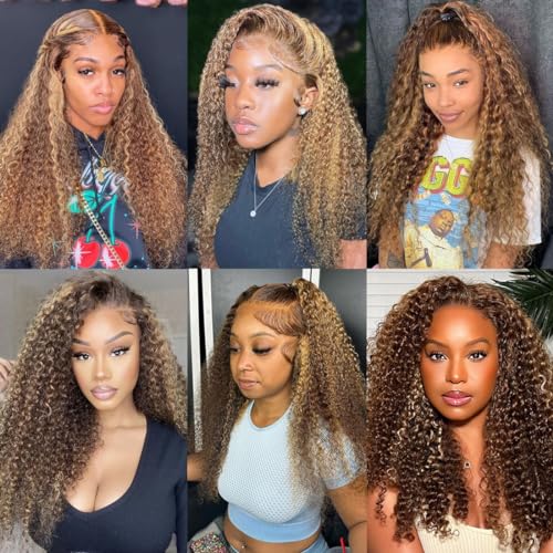 13x4 Highlight Ombre Deep Wave Lace Front Wigs Human Hair Pre Plucked 180% Density Glueless Transparent 4/27 Lace Front Wigs with Baby Hair Deep Wavy Lace Frontal Wigs for Women 26 Inch