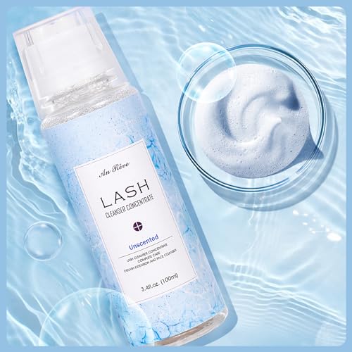 Lash Shampoo Concentrate 100ml Lash Extension Cleanser Oil-Free Eyelash Extension Shampoo with Salon Home Care -Makes 20 Bottles 60ml Lash Shampoo,Unscented