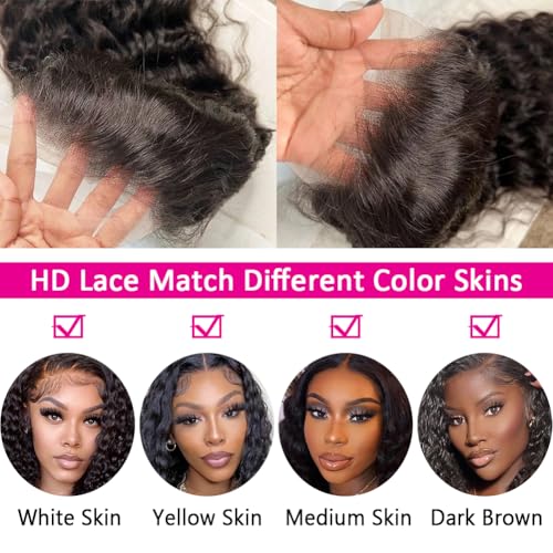 32 Inch Deep Wave Lace Front Wigs Human Hair 200 Density 13x6 HD Lace Frontal Wigs for Women Deep Curly Glueless Wigs Human Hair Pre Plucked with Baby Hair