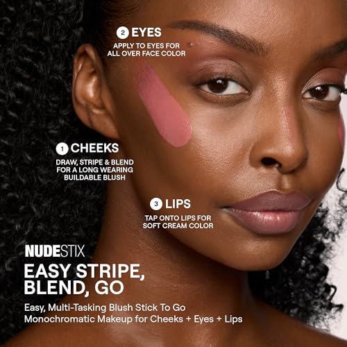 Nudestix Nudies Bloom All Over Dewy Color ? 3-in-1 Cream Blush Stick for Cheeks, Eyes & Lips with Built-In Brush | Sheer, Glossy Finish | Vegan, Long-Wear, Multi-Use Makeup