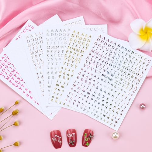 12 Sheets Alphabet Nail Art Stickers 3D Black White Gold Nail Letter Stickers Large Small Self-Adhesive English Nail Decals Manicure Accessories for Women Girls DIY Nail Art Design