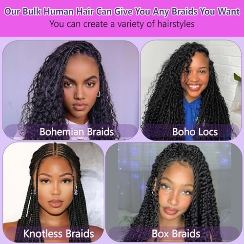 Human Braiding Hair for Boho Braids 110g 16 Inch Deep Water Wave Curly Bulk 100% Human Hair Curly Deep Wave Bundles for Braiding Knotless, Wet and Wavy Crochet Hair Extensions Bohemian Micro Braiding