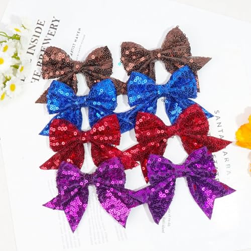 2Pcs 3 Inch Sequins Hair Bows for Girls, Sparkling Bows Alligator Hair Clip Hair Barrettes Accessories for Women Teens Girls Kids (Rainbow)