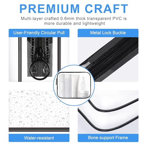 Clear Makeup Bag, 2 Pack TSA Approved Toiletry Bag for Travel Size Toiletries, Quart Size Clear Cosmetic Organizer bag for Women Men, Carry on Airport Airline Compliant Bag(Black-2pcs)
