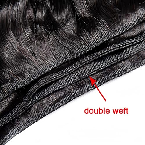 Foruiya Water Wave 4Bundles(50g/bundle) with 4X4 Lace Closure Curly Wave Human Hair Bundles with Lace Closure Brazilian Wet and Wavy Bundles with Closure (12/12/12/12+12" Closure)